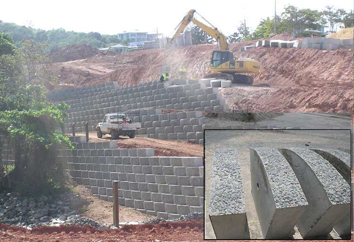 Half height Keppel Blocks retaining walls from Barlows Earthmoving, Rockhampton, Queensland